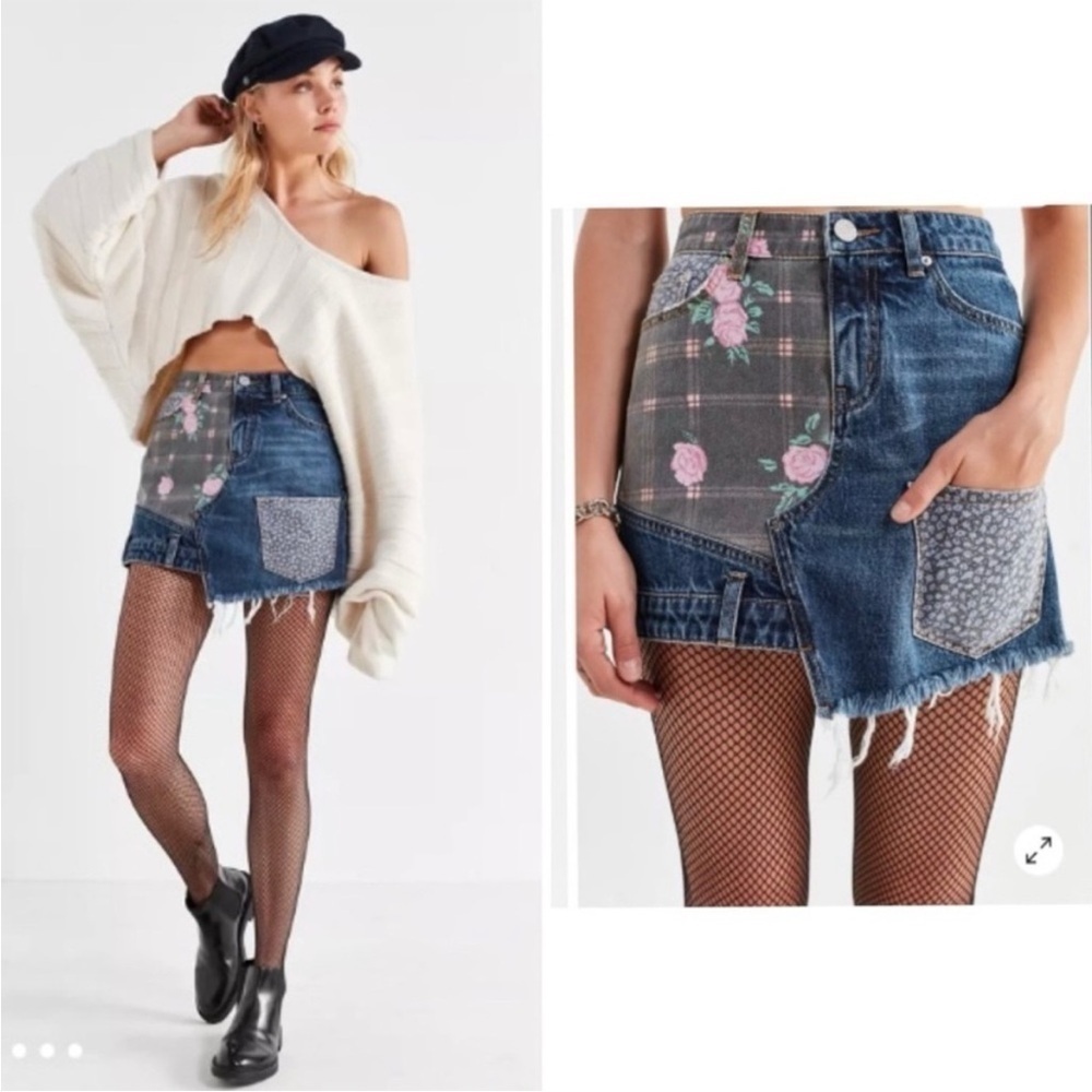 BDG Urban Outfitters Patchwork Jean Denim Mini Skirt Small 90s Retro Y2K